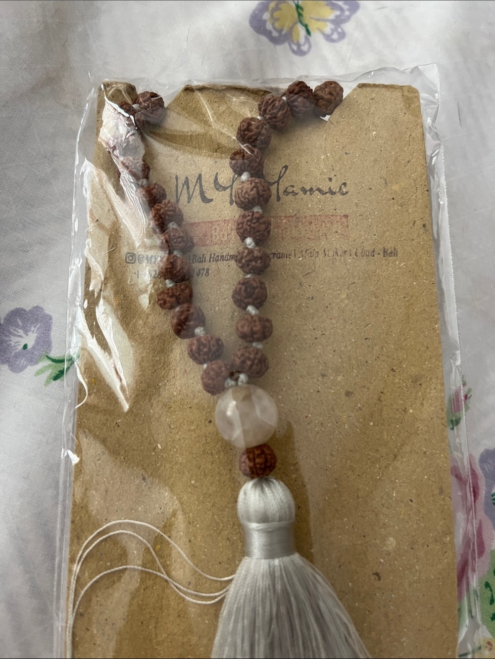 NEW Mala Handcrafted Grey Tassel Mala Necklace with Rudraksha Beads - Picture 7 of 8